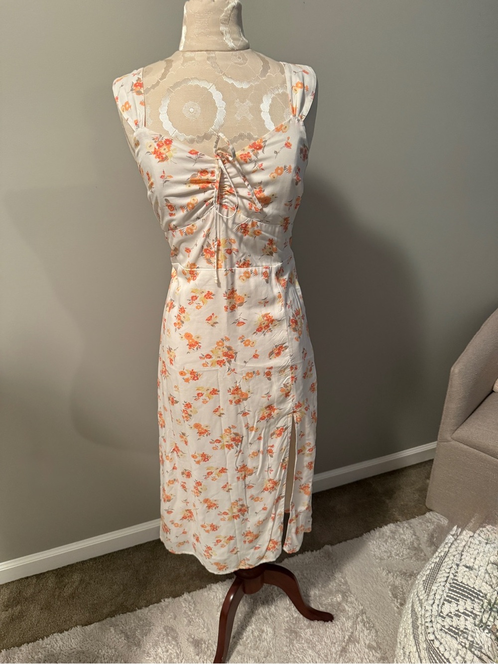 Abercrombie & Fitch White Midi Dress with Orange Floral Print